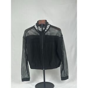 Karl Lagerfeld Paris Women’s Logo Mesh Track Jacket XS Black | Designer Zip